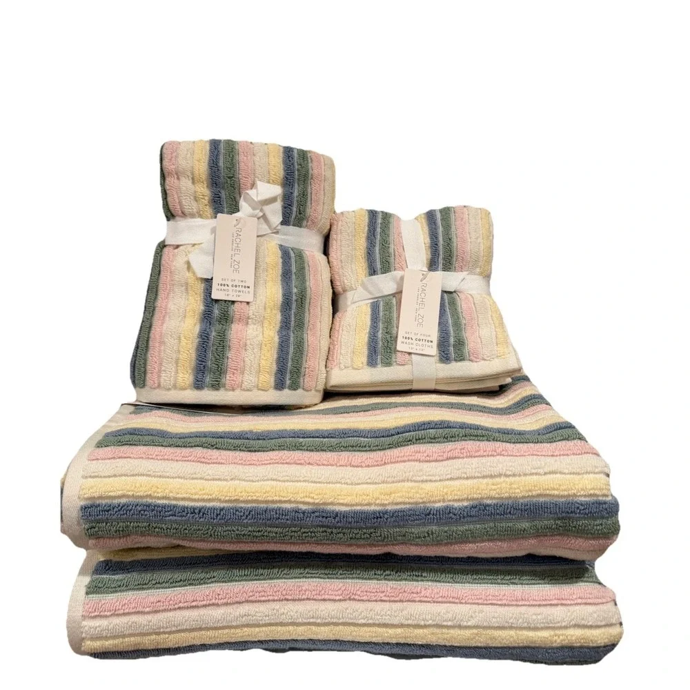 8pc Rachel Zoe Striped Pastel Multicolored Towels 2 Bath & 2 Hand & 4 Washcloth